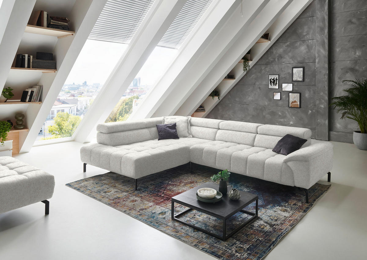 ECKSOFA in Chenille Beige  - Beige/Schwarz, Design, Textil/Metall (222/323cm) - Beldomo Style