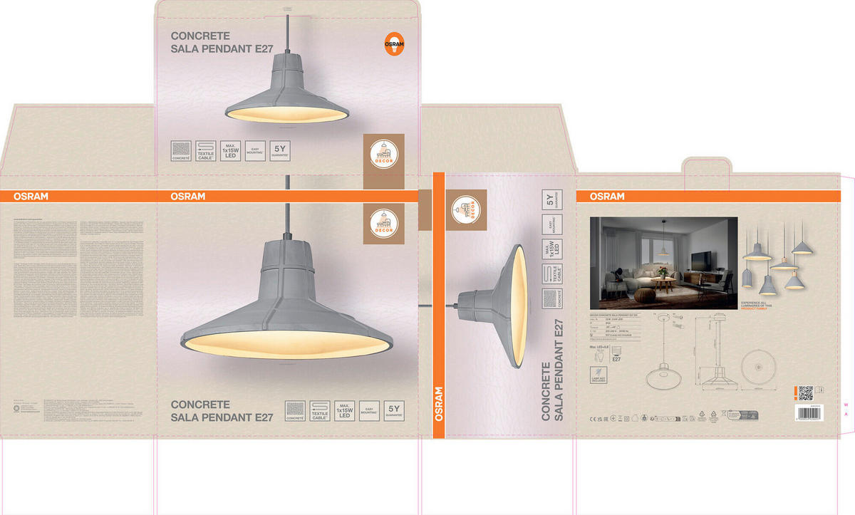 HÄNGELEUCHTE 32.5/121.5 cm  - Dunkelgrau, Basics, Stein/Metall (32.5/121.5cm) - Osram