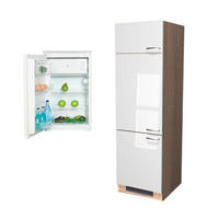 GERÄTEUMBAUSCHRANK 60/200/57 cm  in Sonoma Eiche, Weiß Hochglanz  - Edelstahlfarben/Weiß Hochglanz, MODERN, Holzwerkstoff/Metall (60/200/57cm) - FlexWell