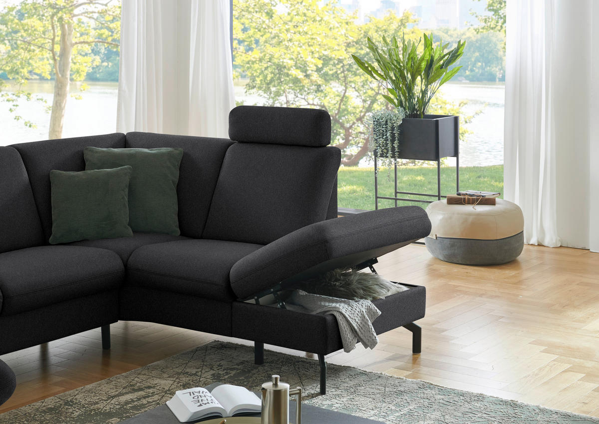 WOHNLANDSCHAFT  in Flachgewebe Schwarz  - Schwarz, KONVENTIONELL, Textil/Metall (170/307/190cm) - Beldomo Comfort