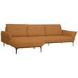 ECKSOFA in Echtleder Braun  - Schwarz/Braun, Design, Leder/Metall (182/325cm) - Valnatura