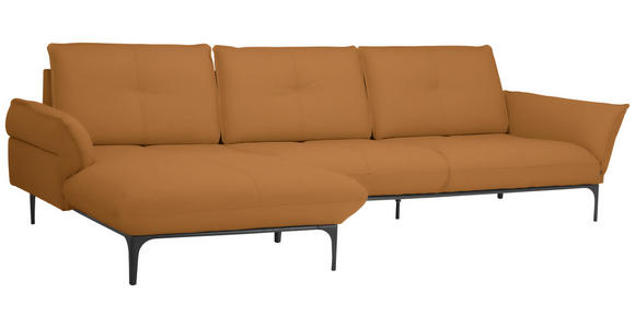 ECKSOFA in Echtleder Braun  - Schwarz/Braun, Design, Leder/Metall (182/325cm) - Valnatura