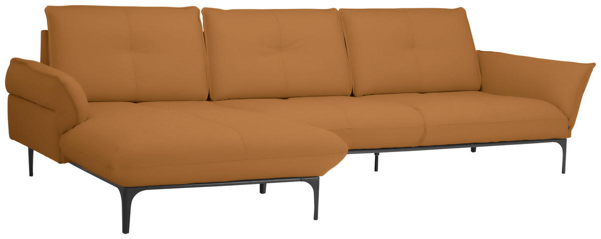 ECKSOFA in Echtleder Braun  - Schwarz/Braun, Design, Leder/Metall (182/325cm) - Valnatura