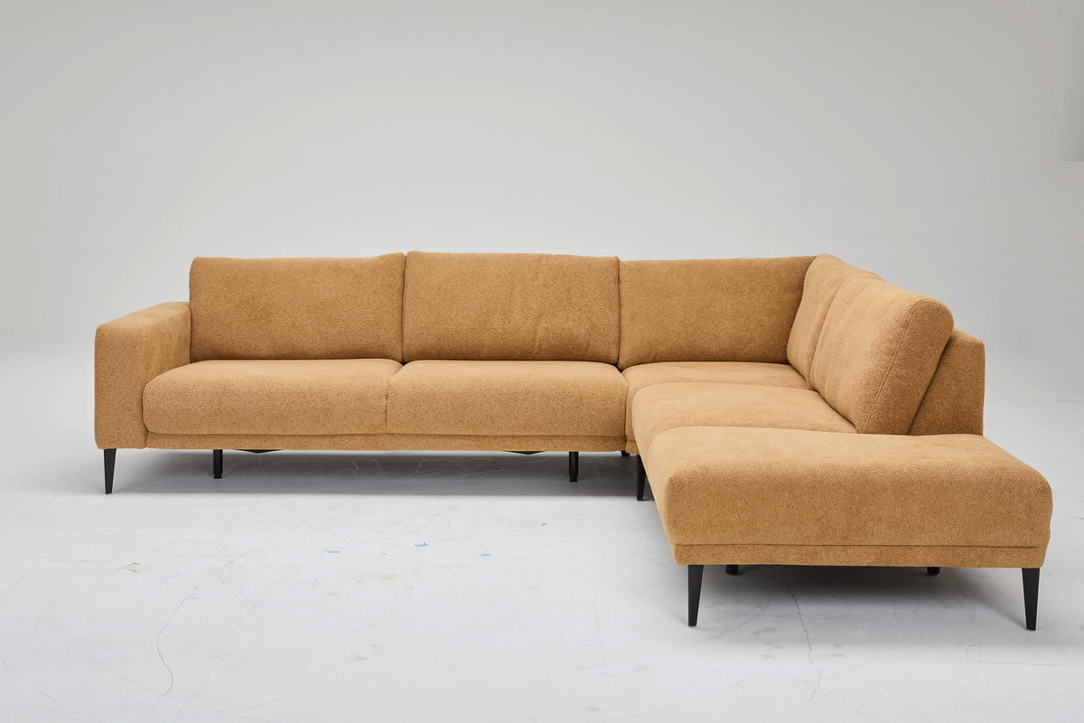ECKSOFA in Chenille Senfgelb  - Senfgelb/Schwarz, Design, Textil/Metall (254/303cm) - Dieter Knoll