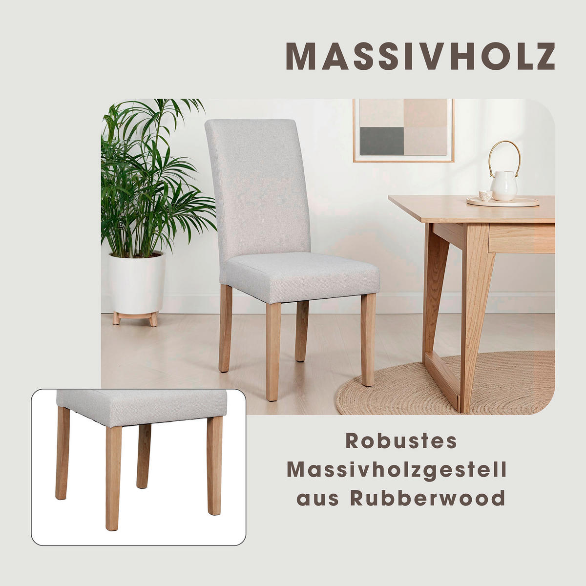 STUHL-SET - Taupe/Braun, MODERN, Holz/Textil (47/99,5/60cm) - MID.YOU