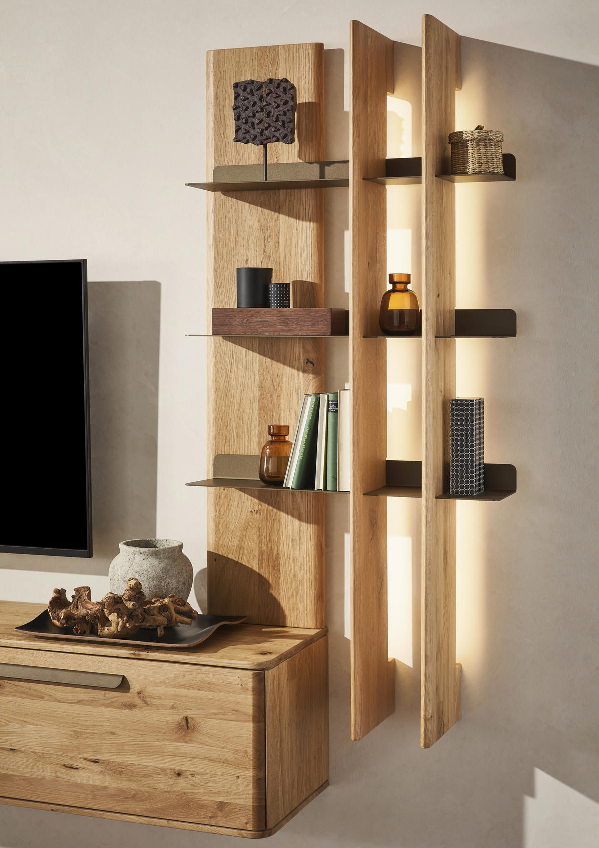 WOHNWAND  in Bronzefarben, Wildeiche  256,7/206,6/37,1 cm  - Wildeiche/Bronzefarben, Natur, Holz/Metall (256,7/206,6/37,1cm) - Valnatura