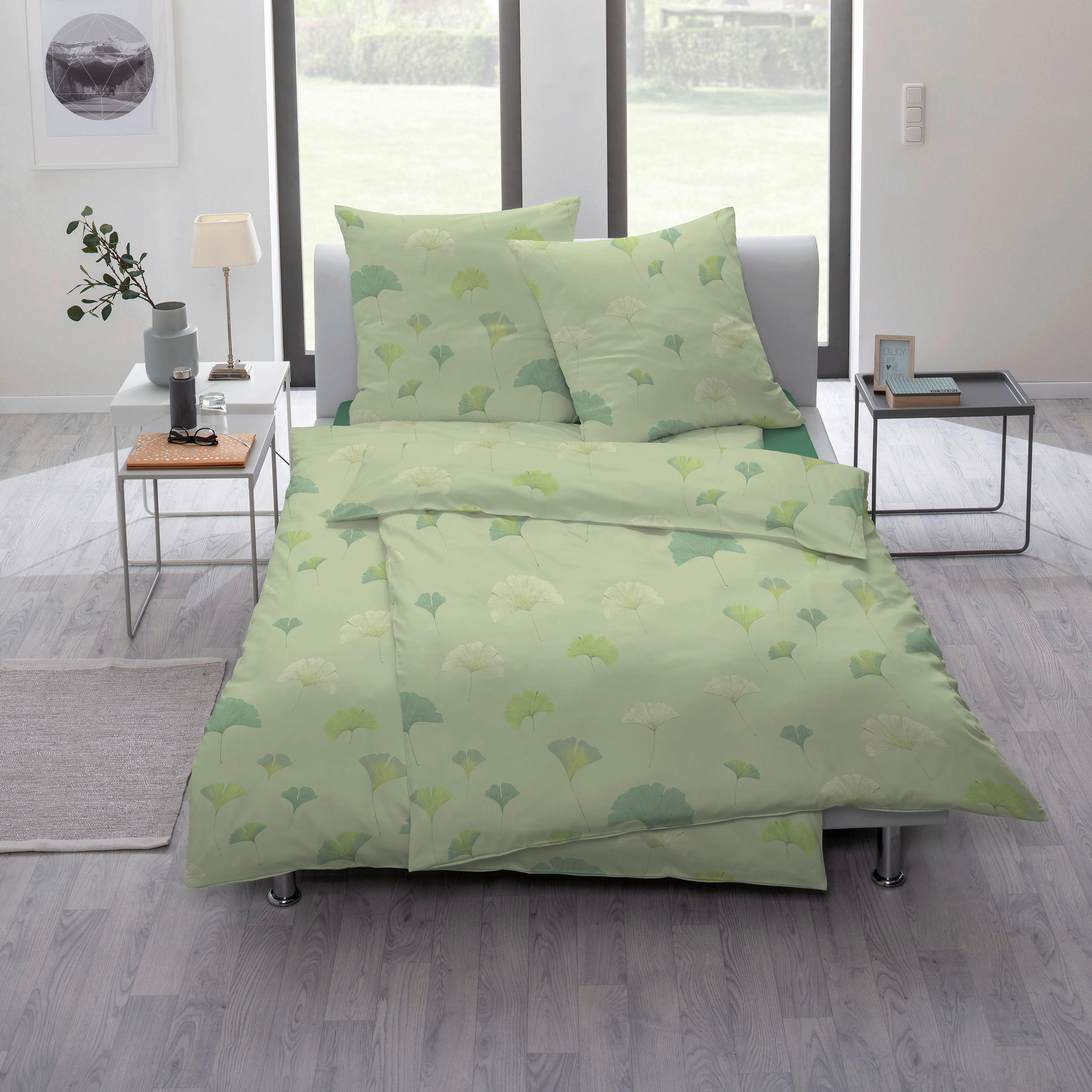BETTWÄSCHE GINKO Satin 135/200 cm  - Grün, Basics, Textil (135/200cm) - Estella