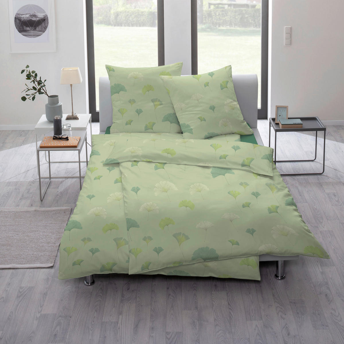 BETTWÄSCHE GINKO Satin 135/200 cm  - Grün, Basics, Textil (135/200cm) - Estella