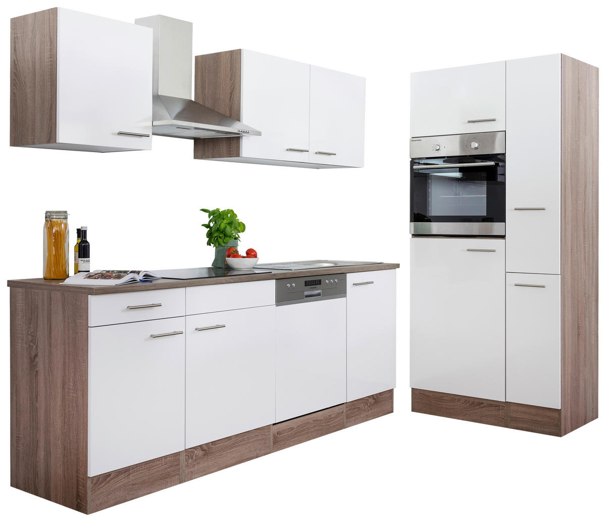 KÜCHENLEERBLOCK 310/205/60 cm   in Weiss, Eichefarben  - Weiss/Edelstahlfarben, Basics, Holzwerkstoff/Metall (310/205/60cm) - Respekta