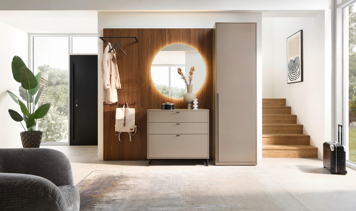 GARDEROBE  in 243,2/217,3/39,6 cm  - Kaschmir/Nussbaumfarben, Design, Glas/Holz (243,2/217,3/39,6cm) - Invivus