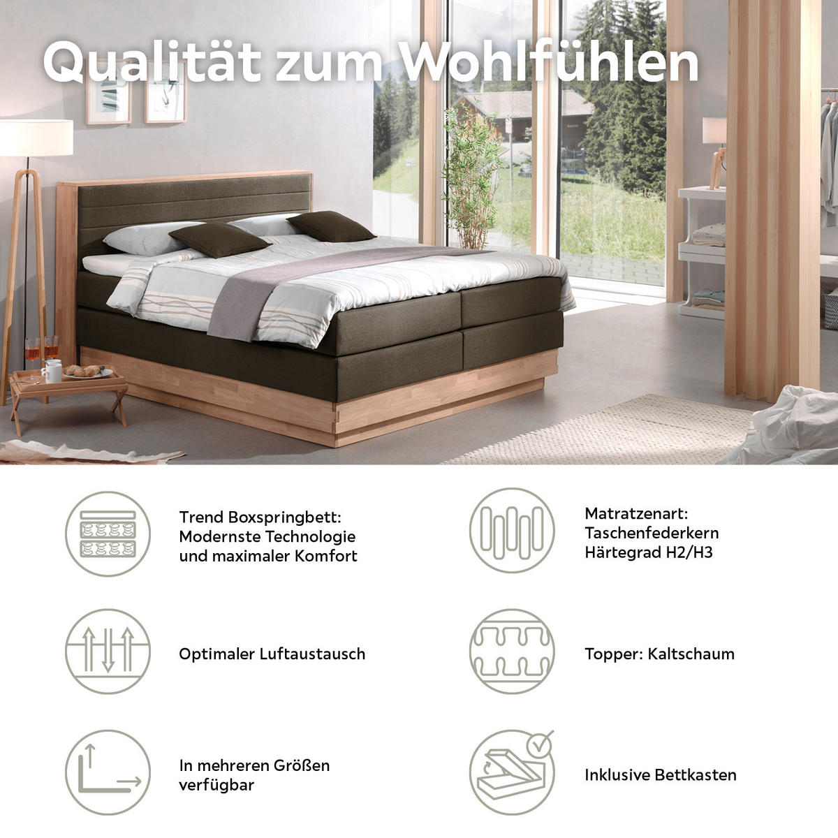 BOXSPRINGBETT 160/200 cm  in Braun, Eichefarben  - Eichefarben/Schwarz, MODERN, Holz/Kunststoff (160/200cm) - MID.YOU