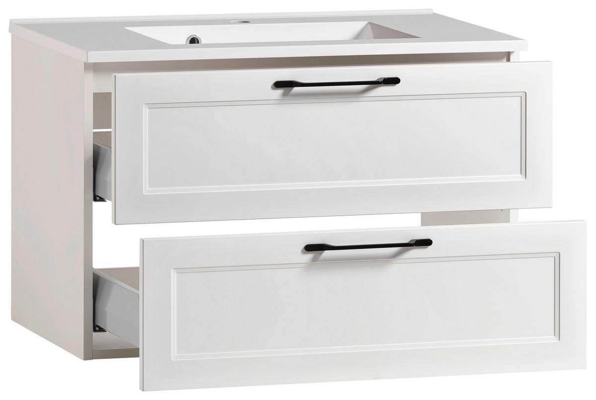 WASCHTISCHKOMBI 80 cm  - Schwarz/Weiß, ROMANTIK / LANDHAUS, Holzwerkstoff/Stein (80cm) - Xora