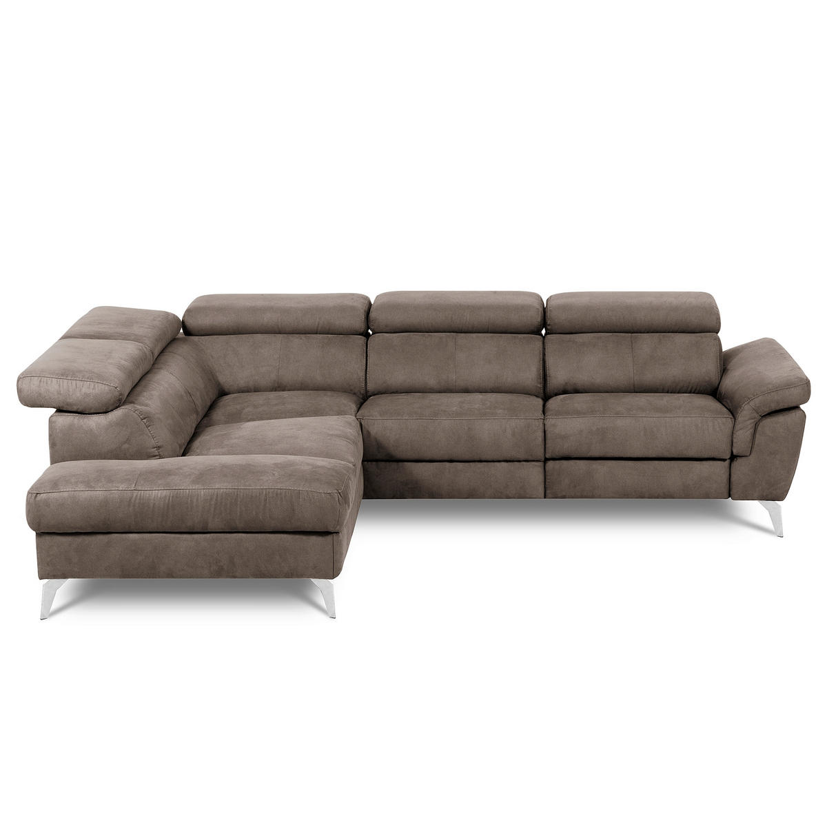 ECKSOFA SONO in Lederlook Braun Armteilverstellung, Kopfteilverstellung  210/265 cm  - Chromfarben/Braun, Design, Textil/Metall (210/265cm) - Livetastic