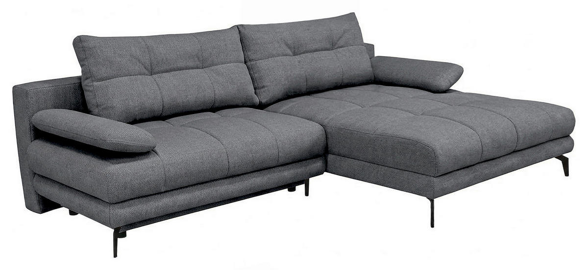 ECKSOFA Blau Struktur Rückenkissen, Bettkasten, Schlaffunktion, Rücken echt, Armteilverstellung, Liegefläche im Originalstoff  - Blau/Beige, MODERN, Textil/Metall (263/181cm) - Carryhome