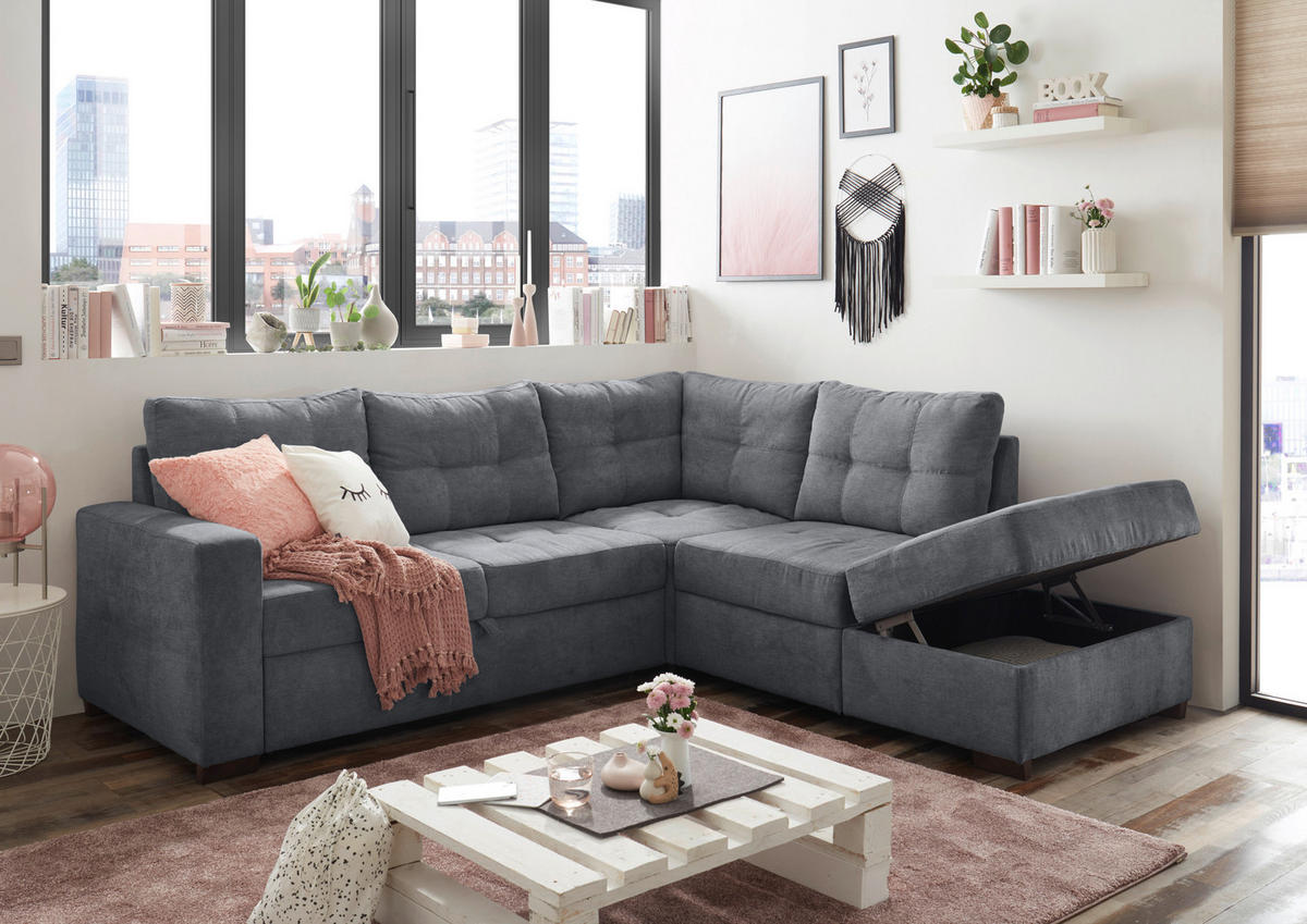 SAROKKANAPÉ textil, faalapú anyag antracit  - fekete/antracit, Basics, műanyag/faalapú anyag (234/213cm) - MID.YOU