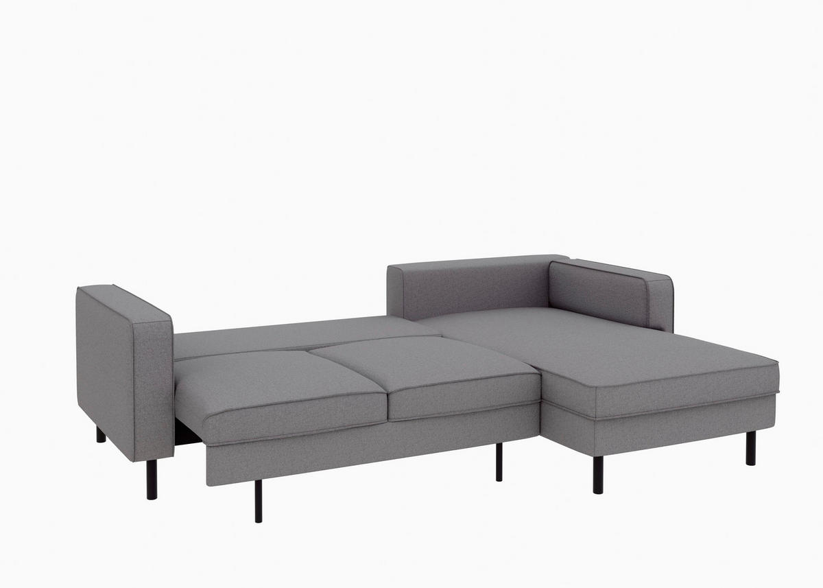 ECKSCHLAFSOFA WATKINS  mit Schlafen auf Sitzhöhe, Rücken echt, Armteil links, Armteil rechts Struktur Anthrazit  - Anthrazit/Schwarz, MODERN, Textil/Metall (232/161cm) - Trendmanufaktur