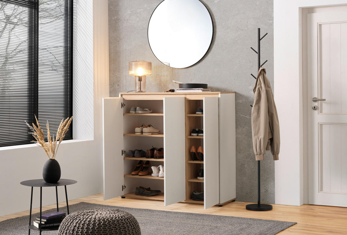 OMARA ZA ČEVLJE bela, hrast artisan - bela/hrast artisan, Moderno, leseni material (120/115/38cm) - Carryhome