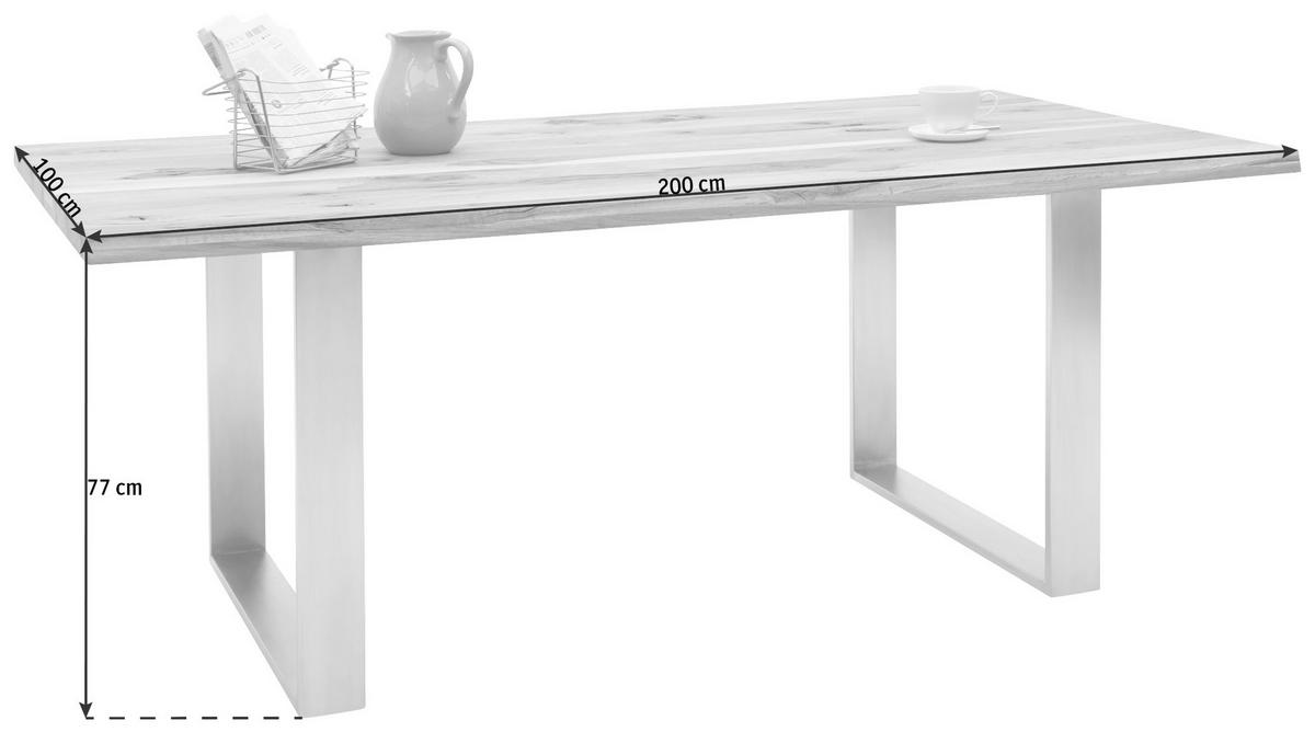 ESSTISCH in Holz, Metall 200/100/77 cm  - Edelstahlfarben/Eichefarben, Natur, Holz/Metall (200/100/77cm) - Voleo