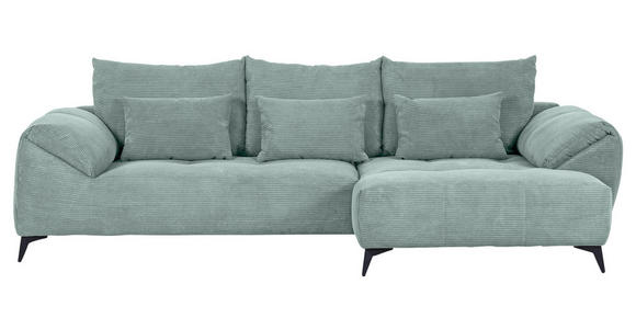 ECKSOFA  in Cord Mintgrün Zierkissen, Rückenkissen, Rücken echt  311/176 cm  - Schwarz/Mintgrün, KONVENTIONELL, Textil/Metall (311/176cm) - Carryhome