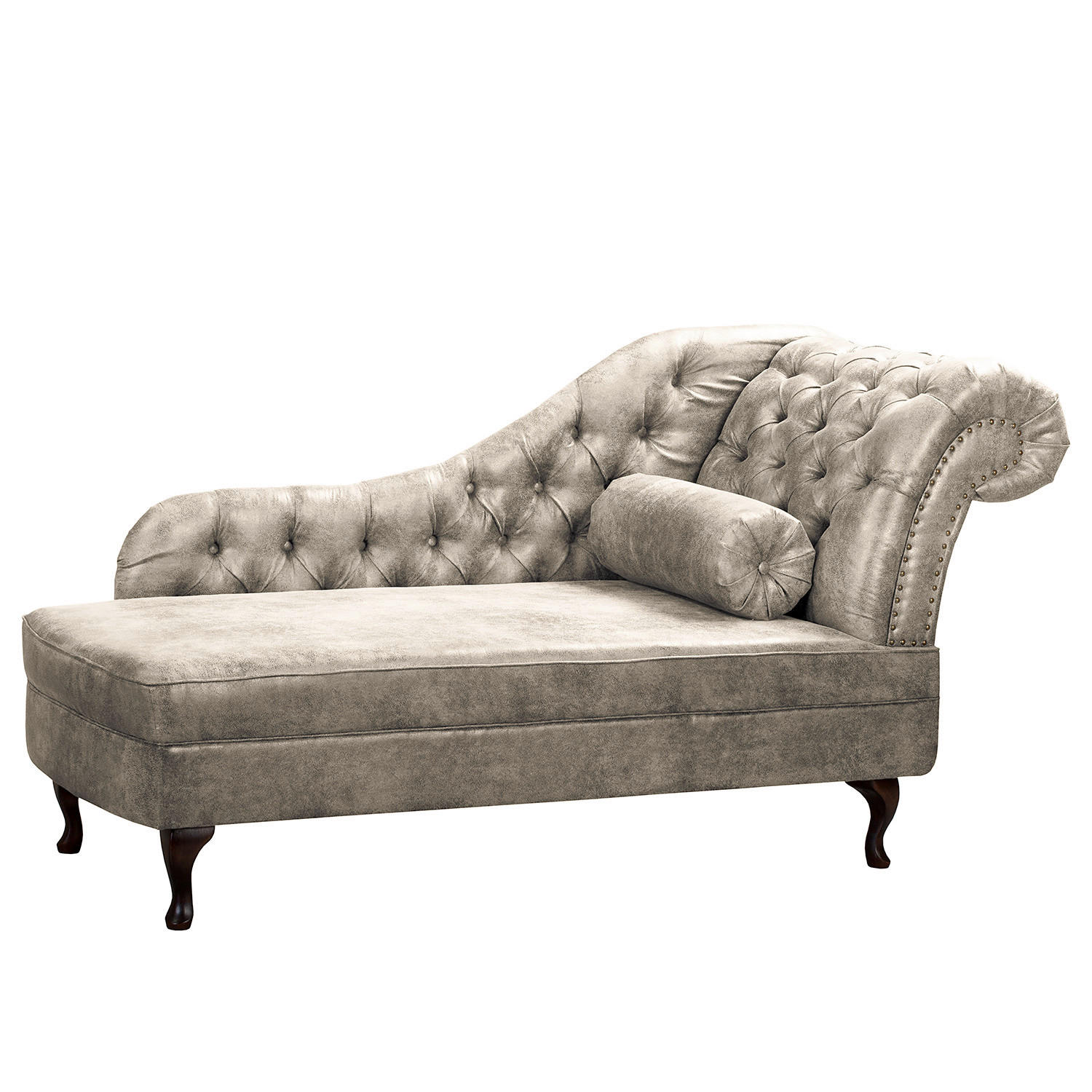 RÉCAMIERE Lederlook Hellgrau  - Hellgrau/Braun, Design, Holz/Textil (185/93/75cm) - Livetastic