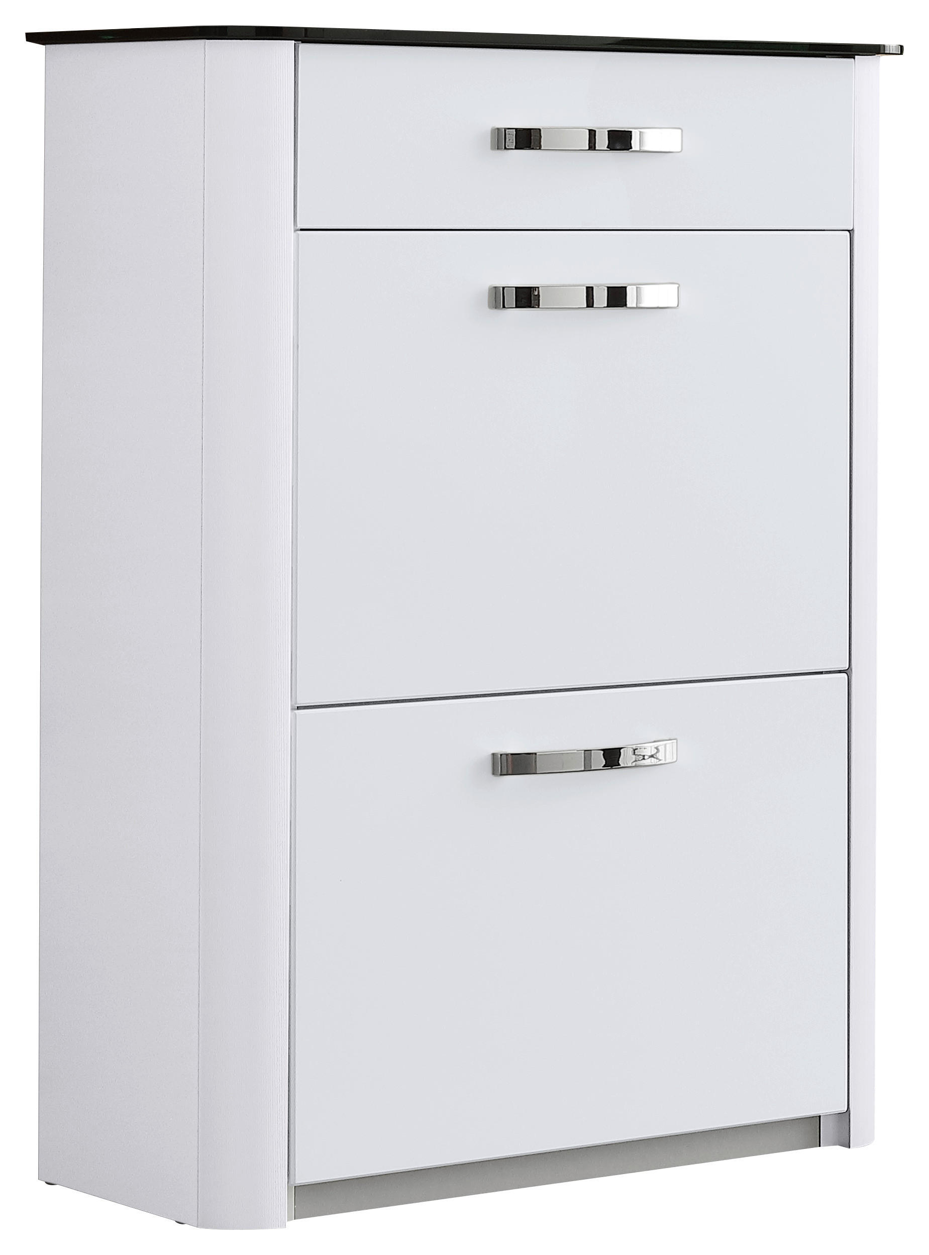 SCHUHSCHRANK Silberfarben, Alufarben, Weiß Hochglanz  - Chromfarben/Weiß Hochglanz, Basics, Glas/Holzwerkstoff (71/97/35cm) - Moderano