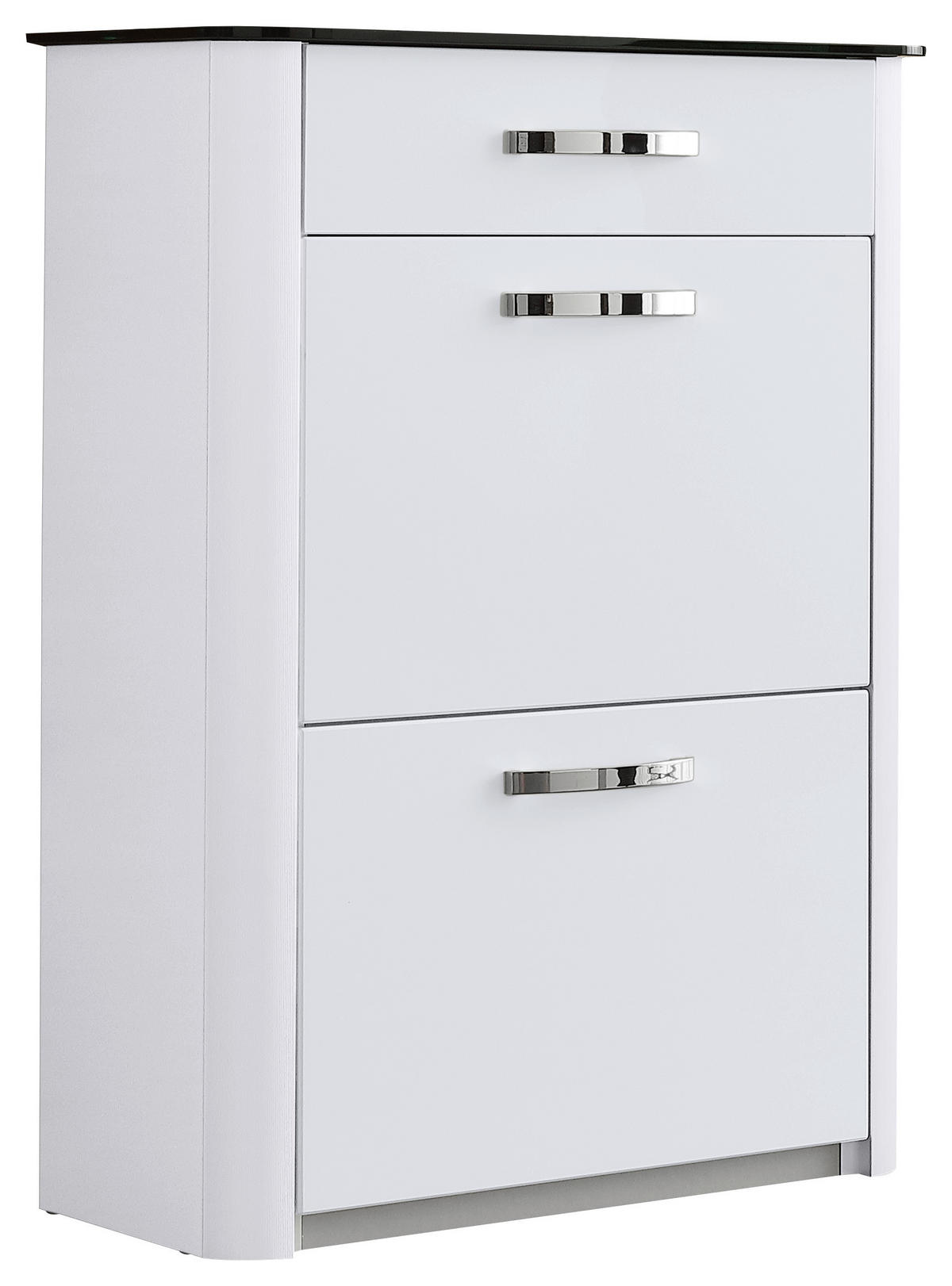 SCHUHSCHRANK 71/97/35 cm  - Weiss Hochglanz/Chromfarben, Basics, Glas/Holzwerkstoff (71/97/35cm) - Moderano