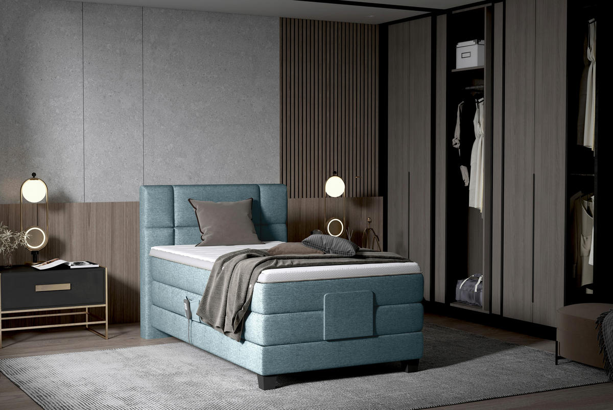 BOXSPRINGBETT 90/200 cm  in Graublau  - Graublau/Schwarz, KONVENTIONELL, Holz/Kunststoff (90/200cm) - Esposa