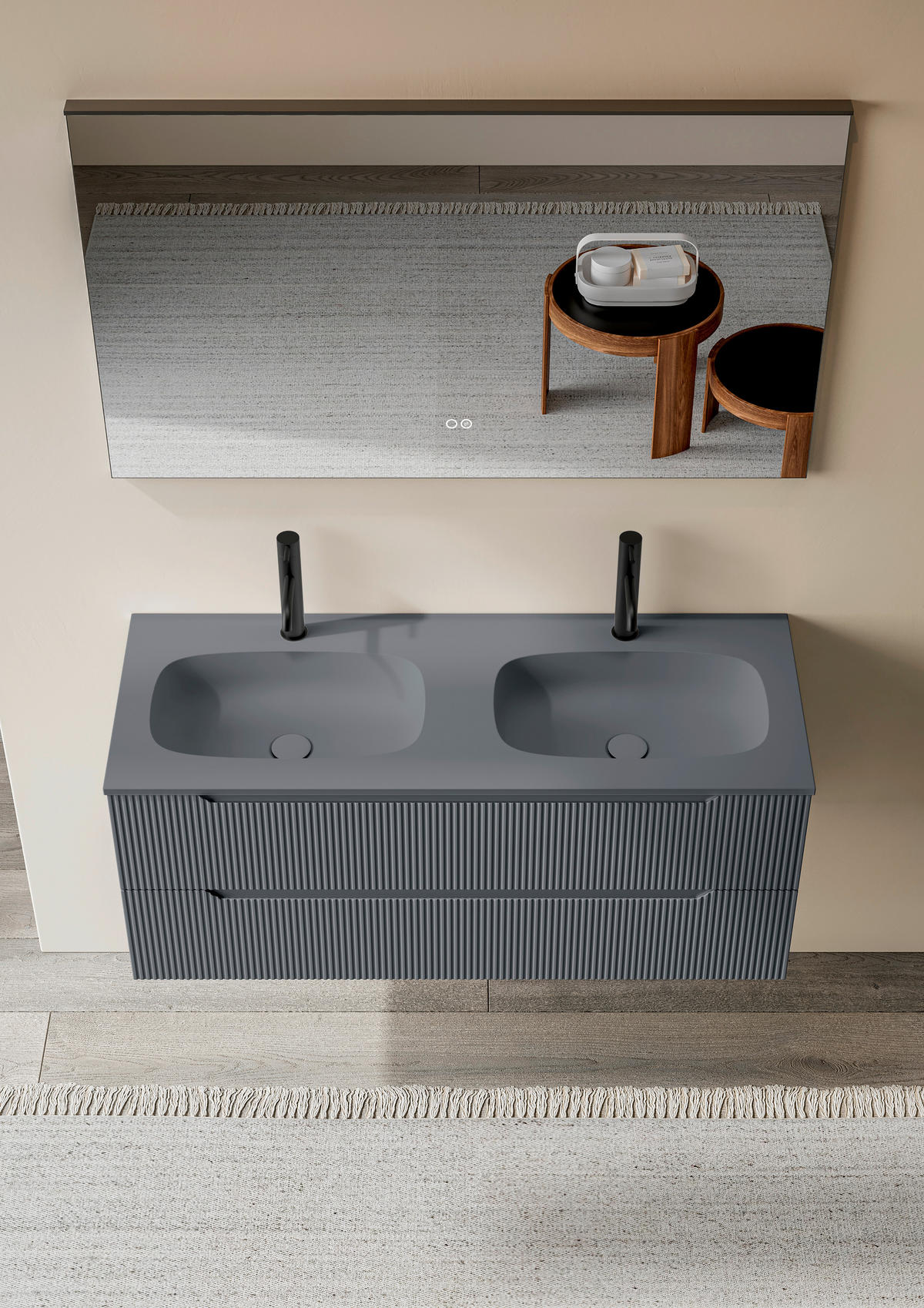 BADEZIMMER 3-teilig 120 cm  - Weiss/Dunkelgrau, Konventionell, Holzwerkstoff/Stein (120cm) - Belluti