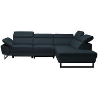 ECKSOFA in Echtleder Dunkelblau  - Schwarz/Dunkelblau, Design, Leder/Metall (281/225cm) - Celina Home