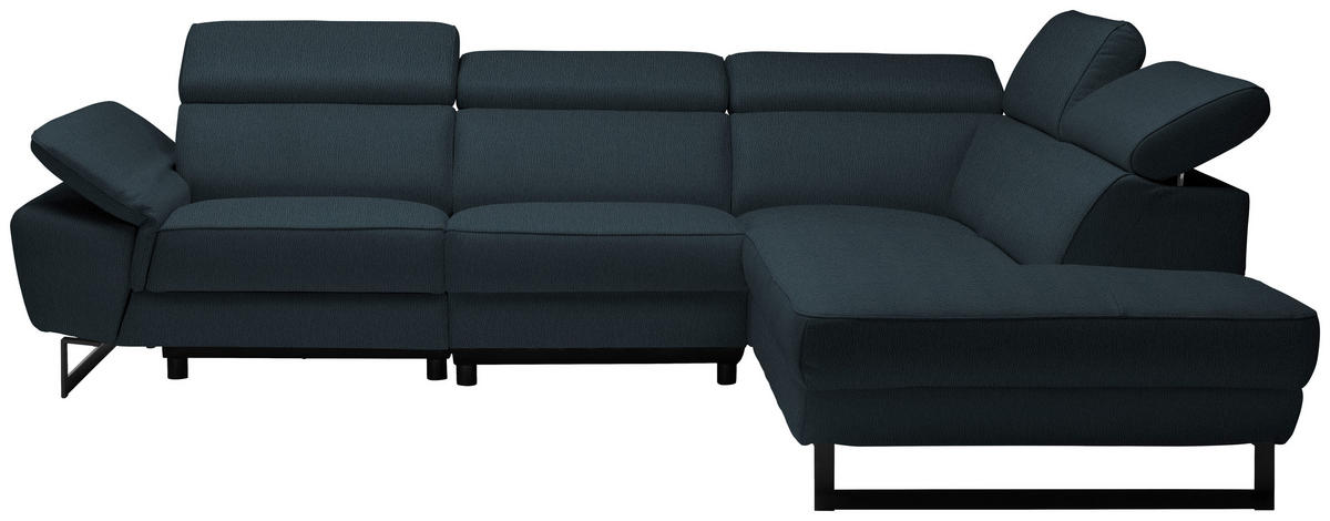 ECKSOFA in Echtleder Dunkelblau  - Schwarz/Dunkelblau, Design, Leder/Metall (281/225cm) - Celina Home