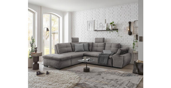 ECKSOFA in Mikrovelours Hellgrau - Hellgrau/Schwarz, KONVENTIONELL, Kunststoff/Textil (217/265cm) - Carryhome