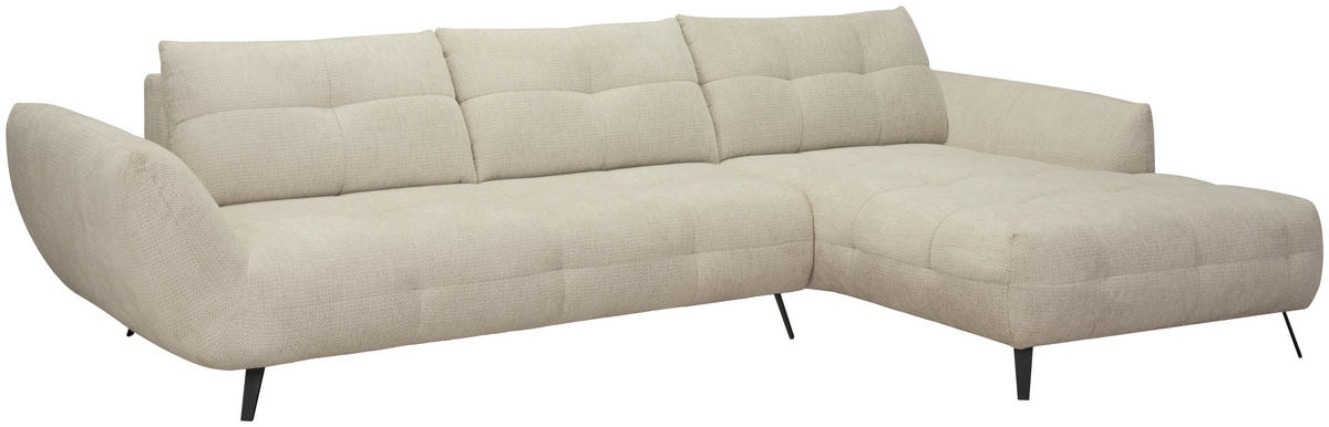 ECKSOFA Taupe Chenille Armlehnenkissen, Rücken echt, Sitztiefenverstellung  - Taupe/Schwarz, KONVENTIONELL, Textil/Metall (313/215cm) - Hom`in