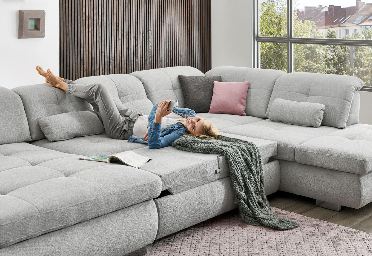 SAROKKANAPÉ fa, faalapú anyag szürke  - króm/szürke, Design, faalapú anyag/fa (195/371/260cm) - Beldomo Style