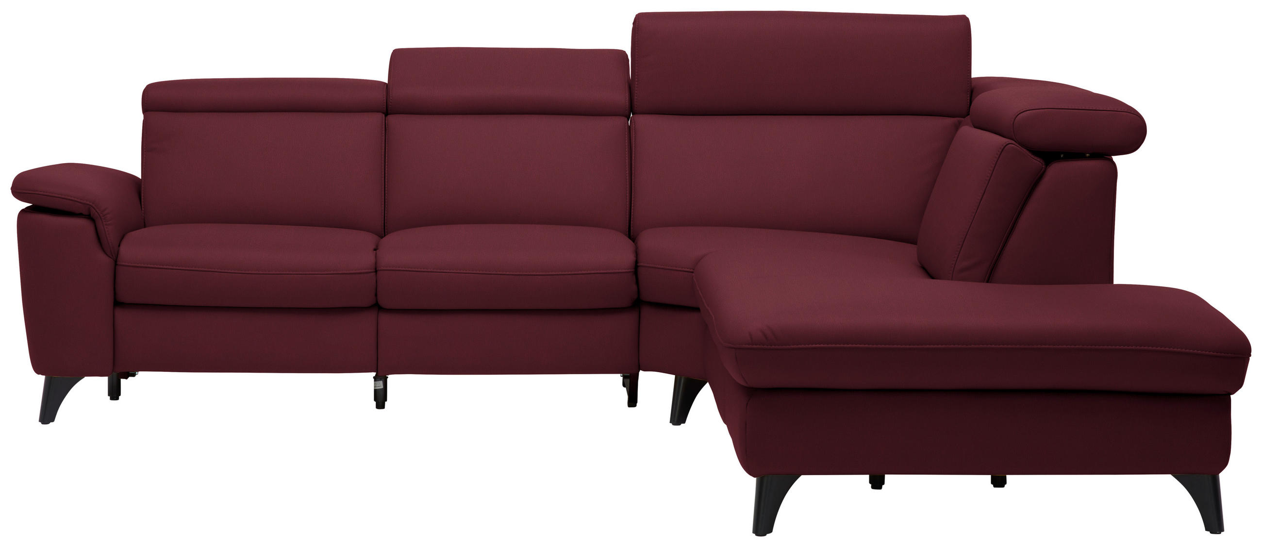 ECKSOFA in Echtleder Weinrot  - Weinrot/Schwarz, Design, Leder/Metall (285/239cm) - Cantus