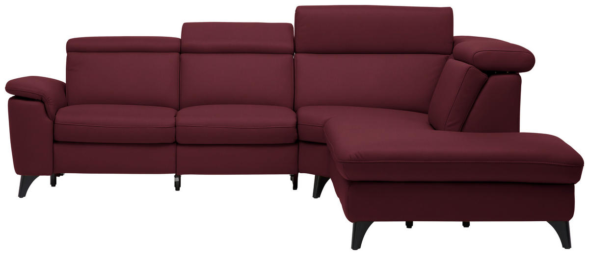 ECKSOFA in Echtleder Weinrot  - Weinrot/Schwarz, Design, Leder/Metall (285/239cm) - Cantus