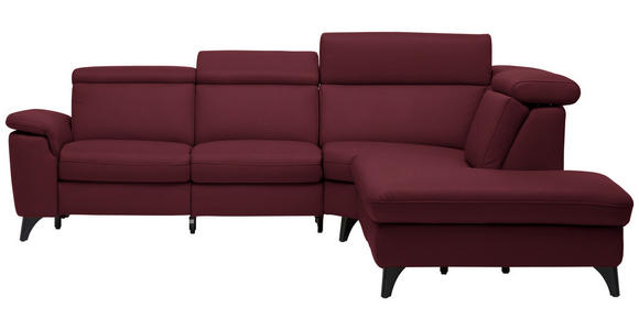 ECKSOFA in Echtleder Weinrot  - Weinrot/Schwarz, Design, Leder/Metall (285/239cm) - Cantus