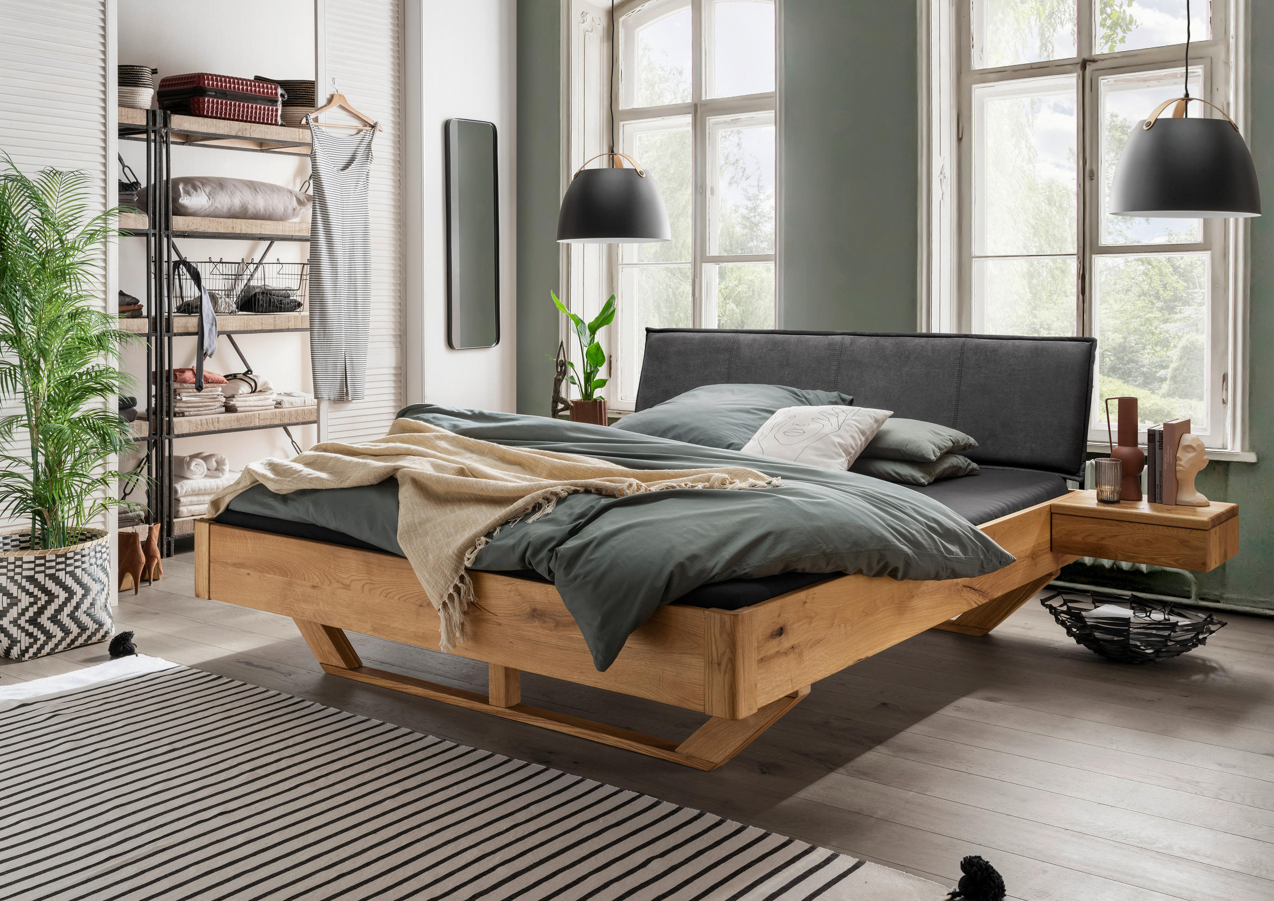 BALKENBETT 140/200 cm  in Wildeiche  - Wildeiche/Anthrazit, Natur, Holz (140/200cm) - Linea Natura