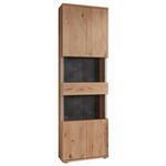VITRINE  in furniert, massiv Eiche Schieferfarben, Alteiche  - Schieferfarben/Alteiche, Design, Glas/Holz (60/208/37cm) - Cantus