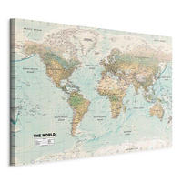 OBRAZ NA PLÁTNE, mapa sveta, 90/60/1,2 cm - mätovozelená/béžová, Basics, drevo/textil (90/60/1,2cm) - artgeist