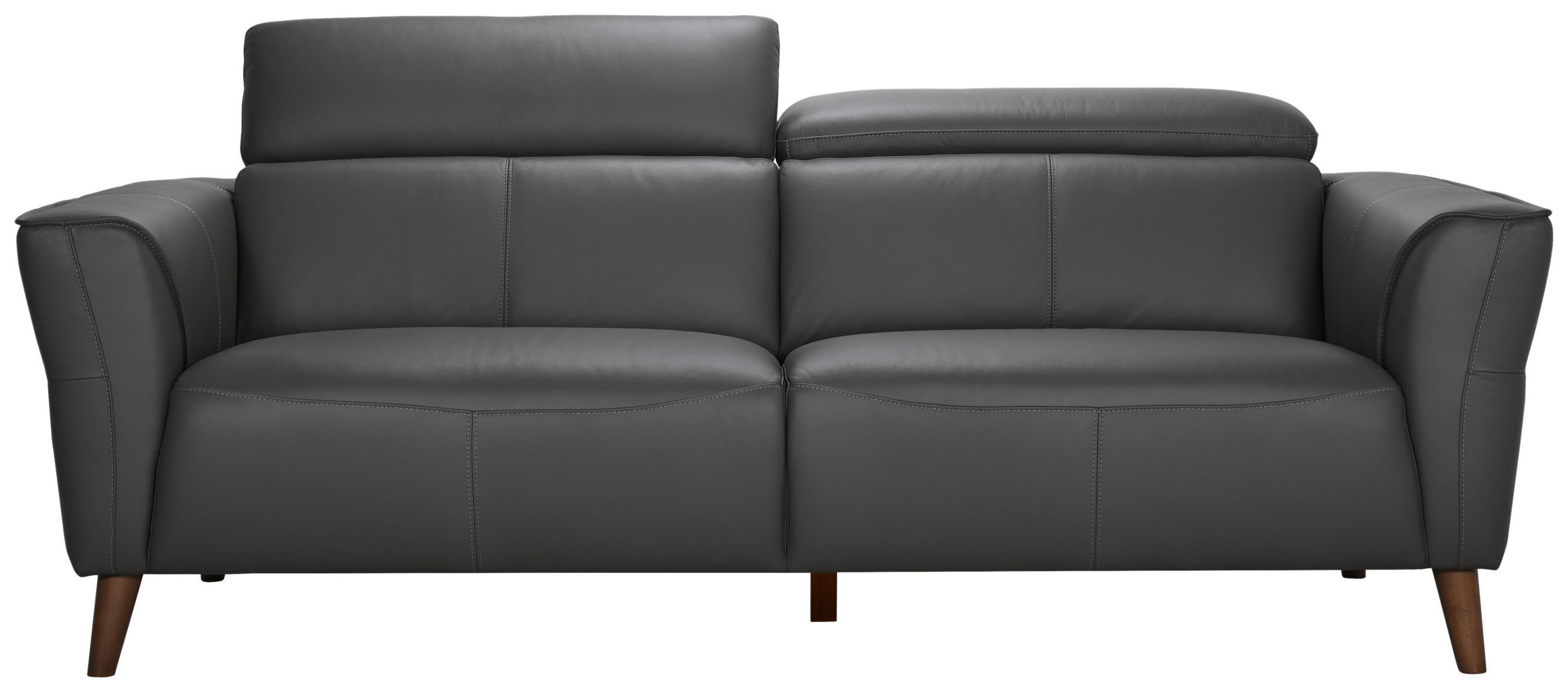 3-SITZER-SOFA Echtleder Grau  - Grau, KONVENTIONELL, Leder/Holz (212/92,5/96,5cm) - MID.YOU