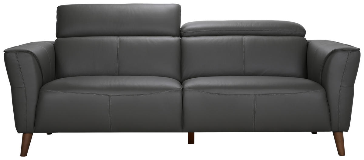 3-SITZER-SOFA Echtleder Grau  - Grau, KONVENTIONELL, Leder/Holz (212/92,5/96,5cm) - MID.YOU