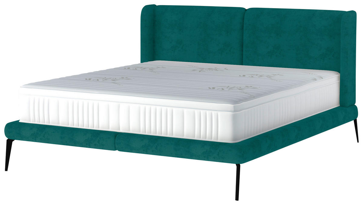Polsterbett inkl. Matratze 180/200 cm  in Petrol  - Weiss/Petrol, Modern, Textil/Metall (180/200cm) - Livetastic