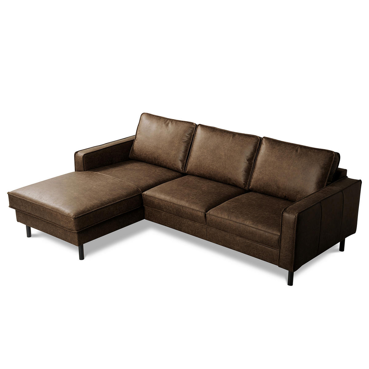 ECKSOFA Dunkelbraun Echtleder Lederlook Bettkasten, Schlaffunktion, Rücken echt  - Dunkelbraun/Schwarz, Design, Leder/Textil (166/238cm) - Livetastic