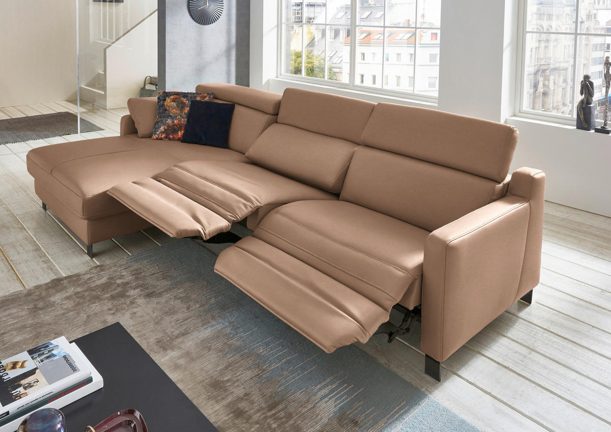ECKSOFA in Echtleder Braun  176/291 cm  - Schwarz/Braun, Design, Leder/Metall (176/291cm) - Valdera