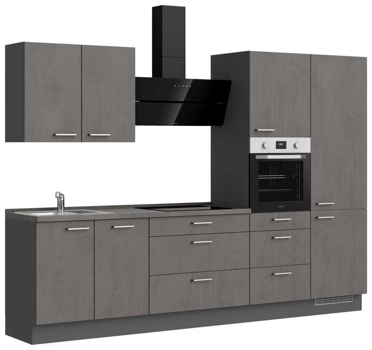 KÜCHENBLOCK Riva 300 cm  in Schieferfarben  - Schieferfarben/Edelstahlfarben, MODERN, Holzwerkstoff/Metall (300cm) - Nobilia