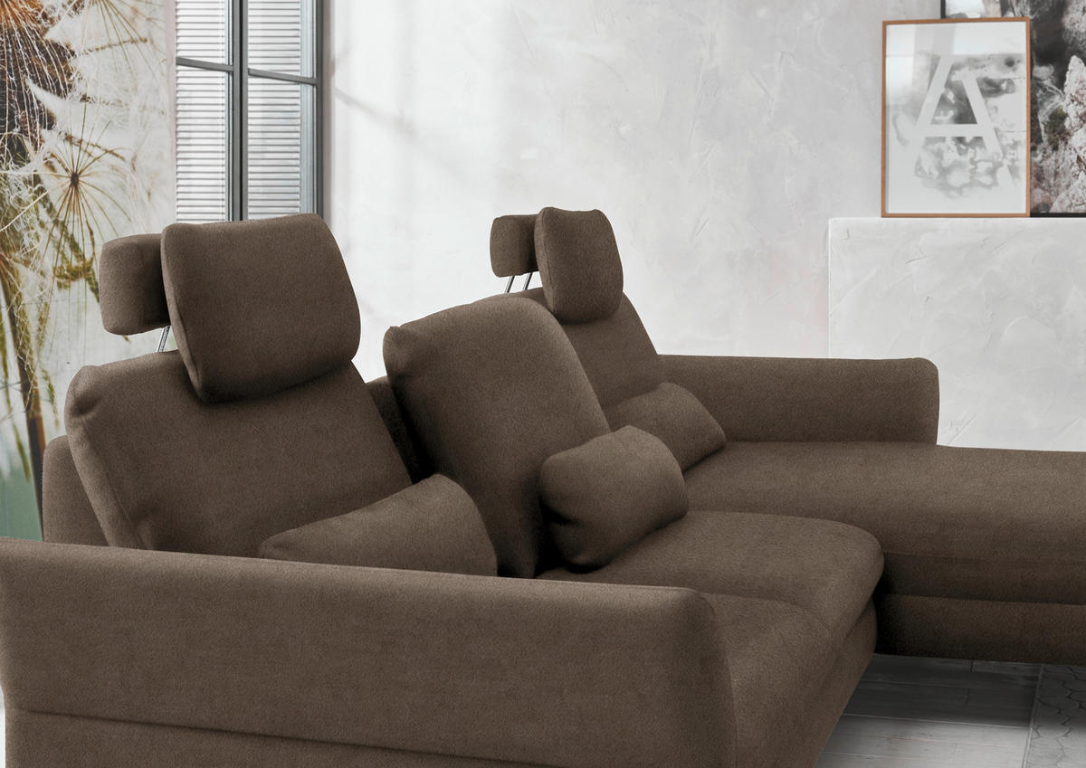ECKSOFA in Velours Braun  - Schwarz/Braun, Design, Textil/Metall (306/179cm) - Beldomo System