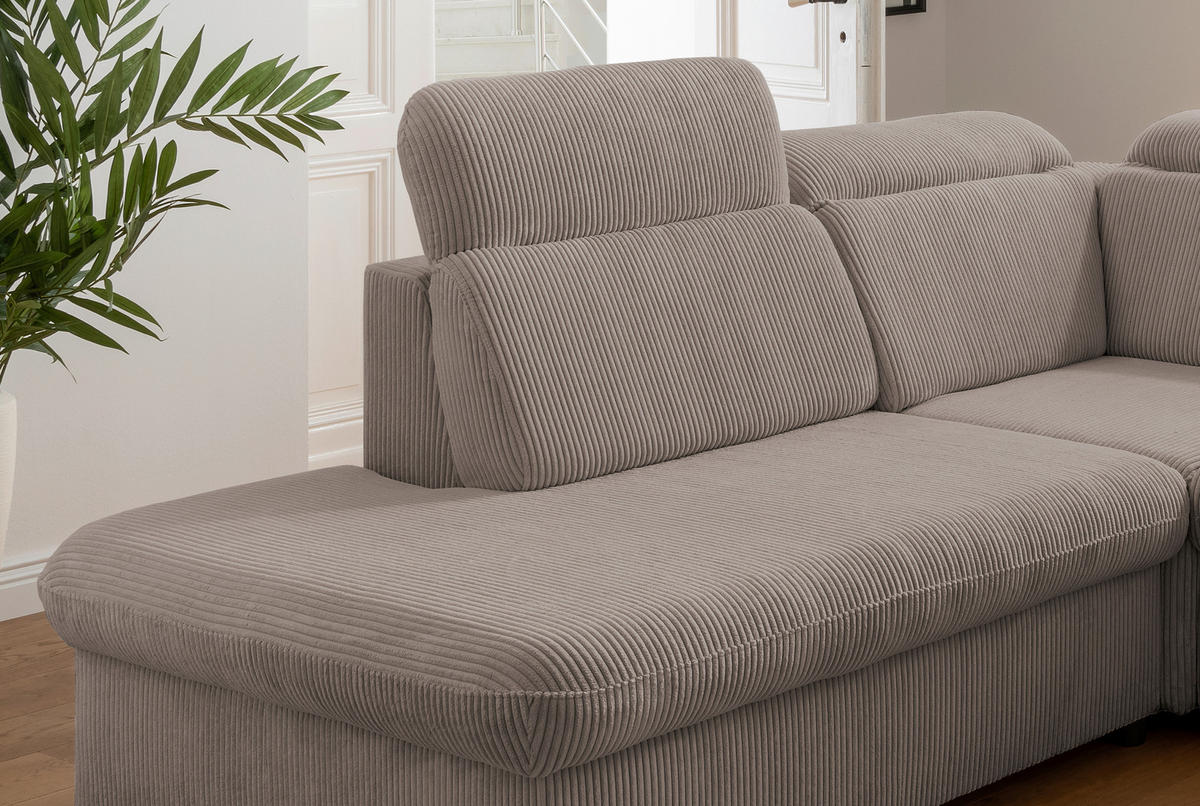ECKSOFA Graubraun Cord  - Chromfarben/Graubraun, Design, Textil/Metall (228/283cm) - Livetastic