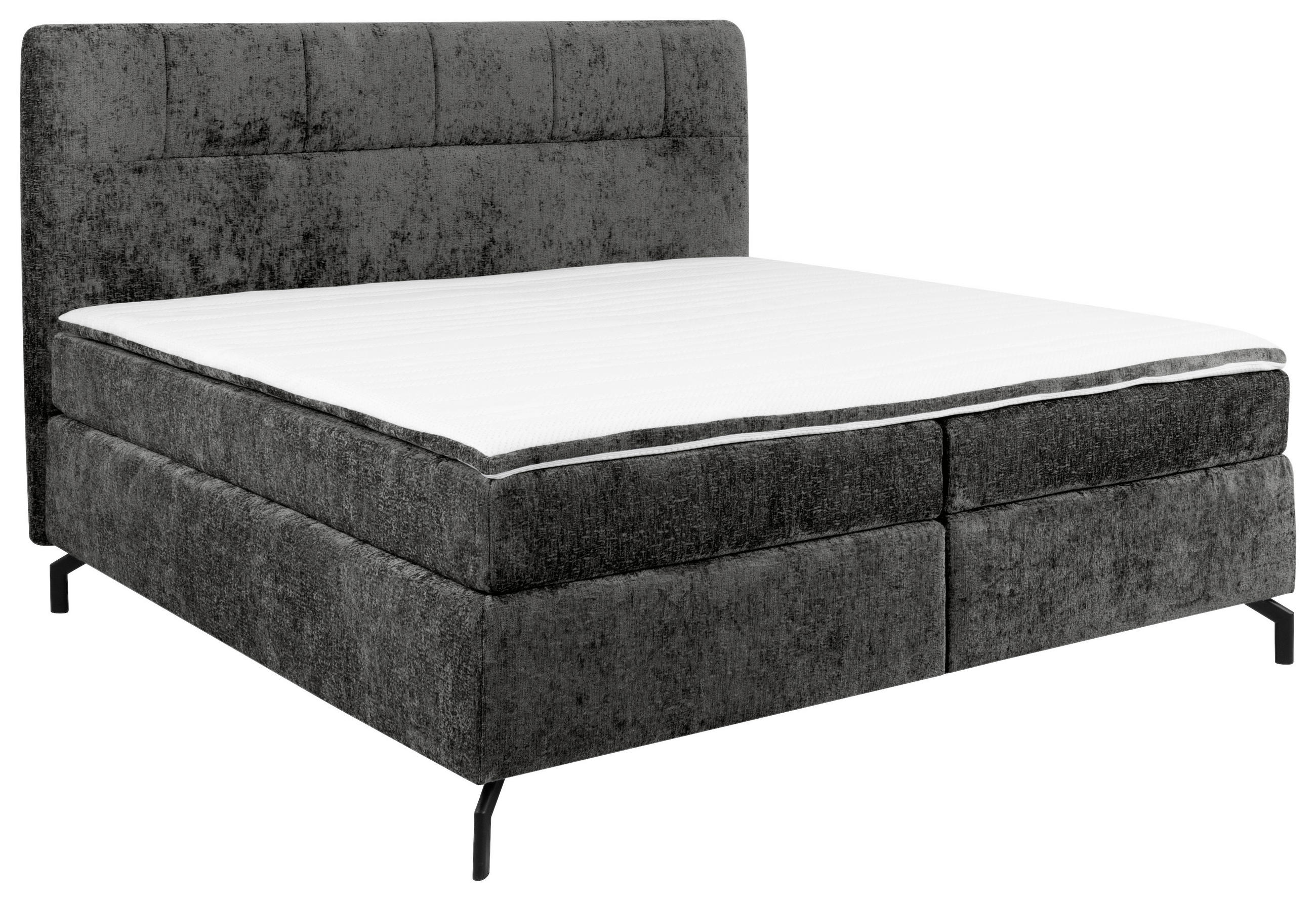 BOXSPRINGBETT 160/200 cm,  in Anthrazit, Topper, H3 + H4 = fest + sehr fest  - Anthrazit/Schwarz, Design, Textil/Metall (160/200cm) - Esposa