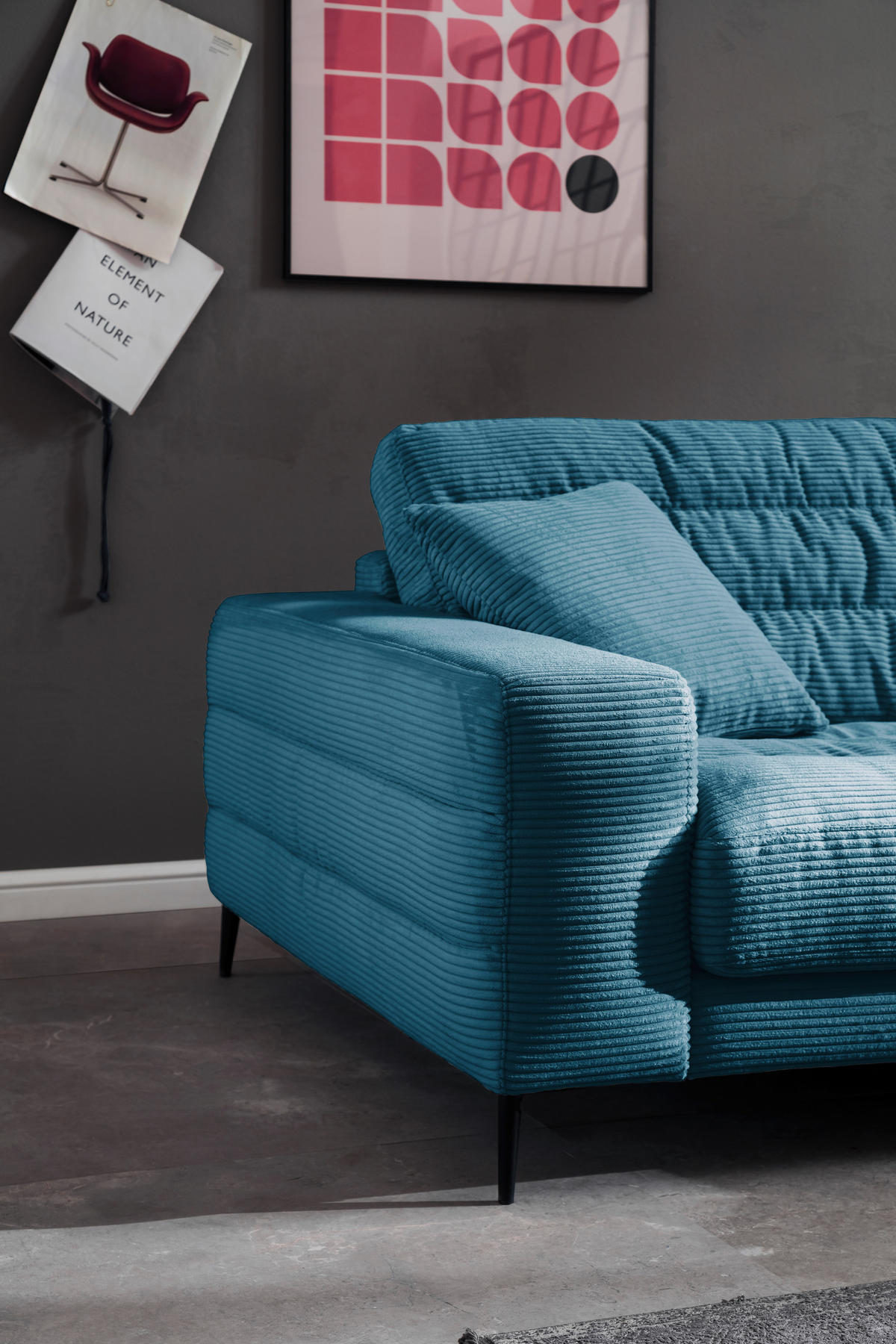 ECKSOFA in Cord Petrol  - Petrol/Schwarz, Design, Textil/Metall (296/207cm) - Dieter Knoll