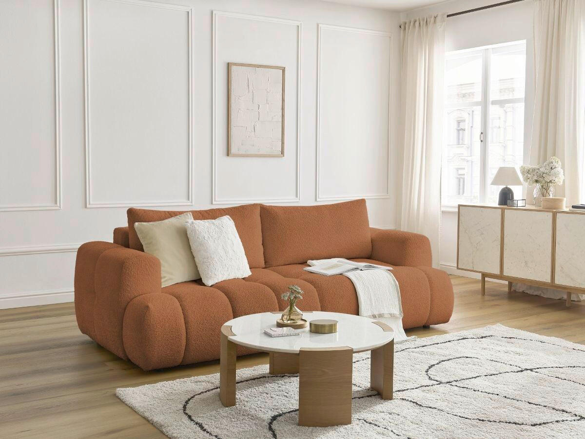 SCHLAFSOFA FUJI Bouclé Orange  inkl.  - Schwarz/Orange, MODERN, Kunststoff/Textil (251/113/88cm)